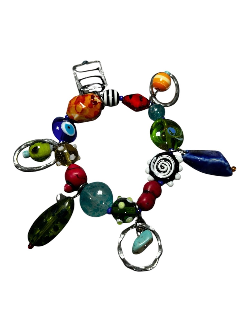 Tresk Bauble Red Green Blue Black Beaded Bracelet Ceramic Glass Multicolor